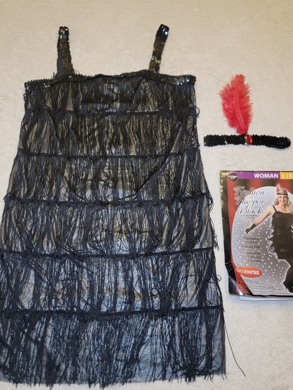 Goodmark 1920s Black Fringe Flapper Costume Dress Set - Women's L (12-14)
